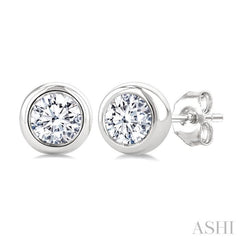 1/2 Ctw Bezel Set Round Cut Diamond Stud Earrings in 14K White Gold