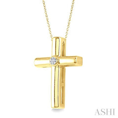 1/50 Ctw Latin Cross Round Cut Diamond Fashion Pendant With Chain in Yellow Gold Vermeil