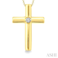 1/50 Ctw Latin Cross Round Cut Diamond Fashion Pendant With Chain in Yellow Gold Vermeil