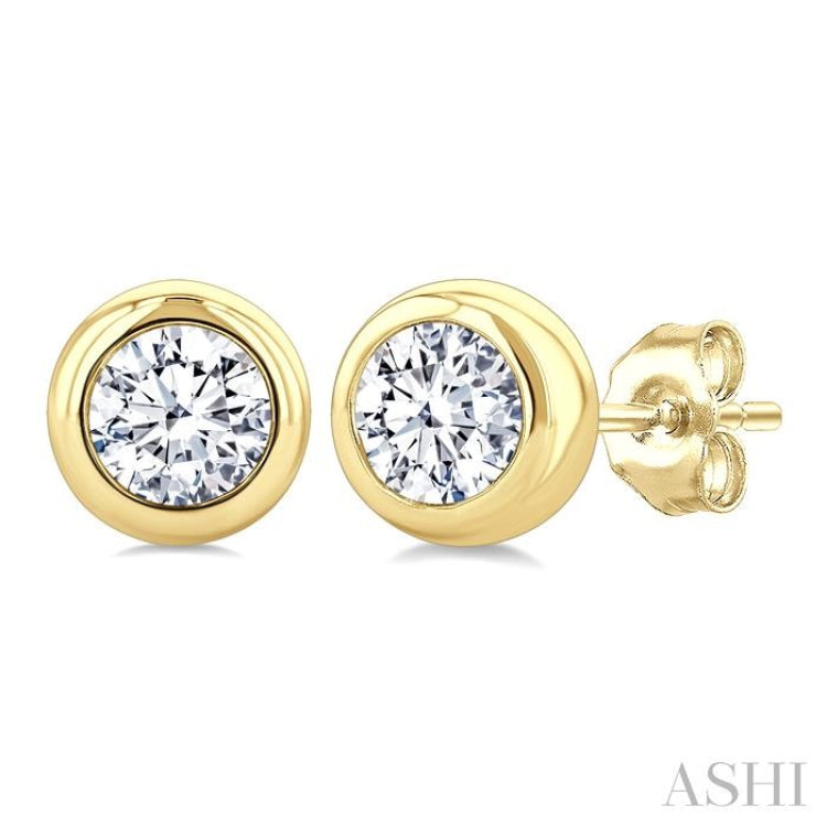 3/4 Ctw Bezel Set Round Cut Diamond Stud Earrings in 14K Yellow Gold