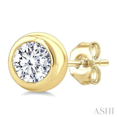 3/4 Ctw Bezel Set Round Cut Diamond Stud Earrings in 14K Yellow Gold