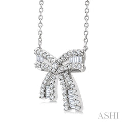 1/3 Ctw Bow Round Cut Diamond Fashion Pendant With Chain in 14k White Gold