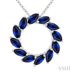 4X2 MM Marquise Shape Sapphire Circle Precious Pendant With Chain in 10K White Gold