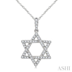 1/4 Ctw Star Of David Round Cut Diamond Fashion Pendant With Chain in 14K White Gold