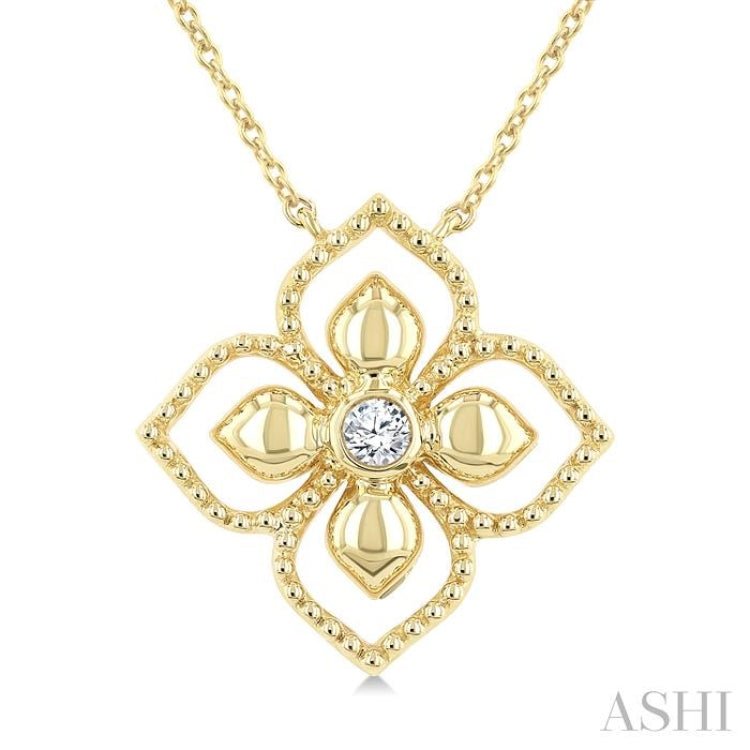 1/20 Ctw Floral Medallion Bezel Set Round Cut Diamond Fashion Pendant in 10K Yellow Gold