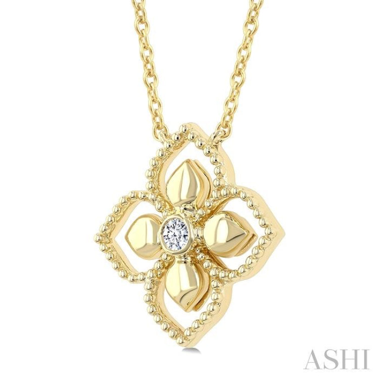 1/20 Ctw Floral Medallion Bezel Set Round Cut Diamond Fashion Pendant in 10K Yellow Gold