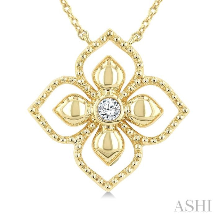 1/20 Ctw Floral Medallion Bezel Set Round Cut Diamond Fashion Pendant in 10K Yellow Gold