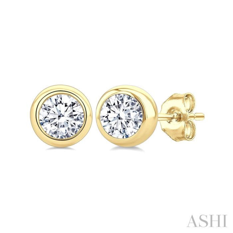 1/3 Ctw Bezel Set Round Cut Diamond Stud Earrings in 14K Yellow Gold