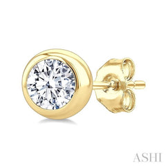 1/3 Ctw Bezel Set Round Cut Diamond Stud Earrings in 14K Yellow Gold
