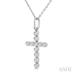 1/10 Ctw Round Cut Diamond Bezel Set Cross Petite Pendant With Chain in 10K White Gold