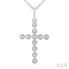 1/10 Ctw Round Cut Diamond Bezel Set Cross Petite Pendant With Chain in 10K White Gold