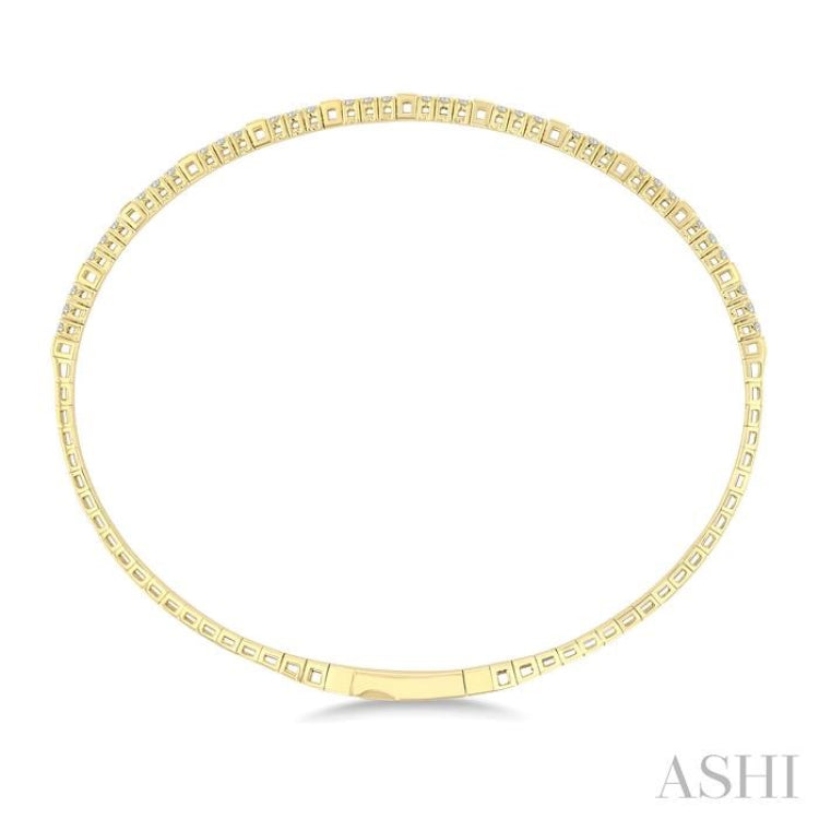 1/2 Ctw Square Motif Halfway Round Cut Diamond Flex Bangle in 14K Yellow Gold