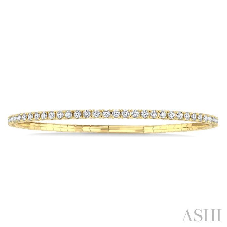 3 Ctw Round Cut Diamond Fullway Straight Flex Bangle in 14K Yellow Gold