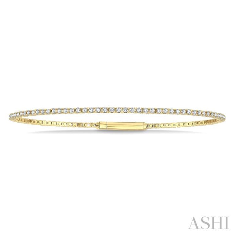 1 Ctw Round Cut Diamond Fullway Straight Flex Bangle in 14K Yellow Gold