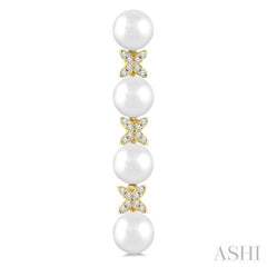 5 MM Cultured Pearl and 1/6 Ctw Round Cut Diamond Floral Fashion Earrings in 14K Yellow Gold