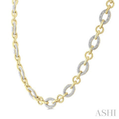 1/4 Ctw Oval Shaped Open Window Link Round Cut Diamond Necklace in Yellow Gold Vermeil