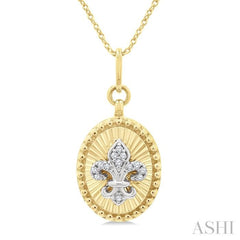 1/20 Ctw Fleur De Lis Motif Fluted Medallion Round Cut Diamond Pirouette Fashion Pendant With Chain in 10K Yellow and White Gold