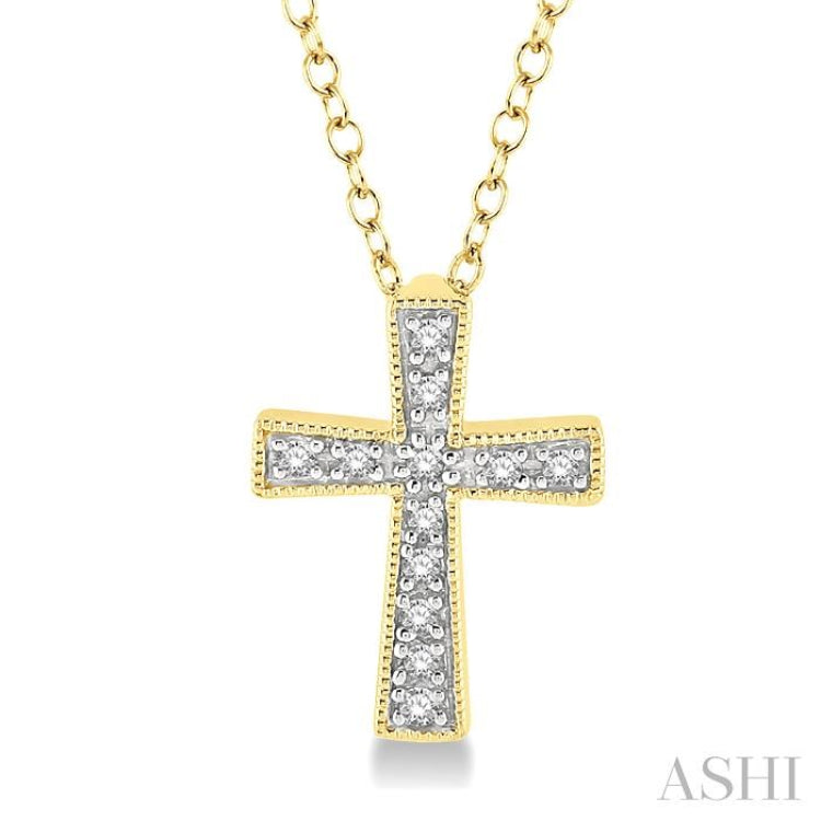 1/20 Ctw Cross Round Cut Diamond Fashion Pendant With Chain in Yellow Gold Vermeil