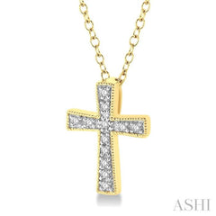 1/20 Ctw Cross Round Cut Diamond Fashion Pendant With Chain in Yellow Gold Vermeil
