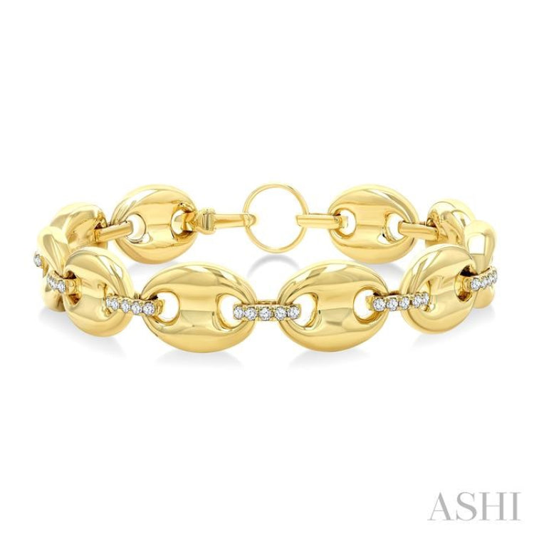 5/8 Ctw Bold Mariner Link Round Cut Diamond Aeris Gold Fashion Bracelet in 14K Yellow Gold