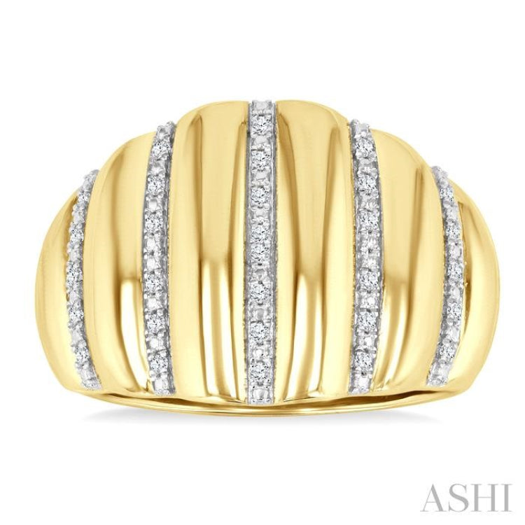 1/10 Ctw Bold Puffed Rib Round Cut Diamond Fashion Wide Band in Yellow Gold Vermeil