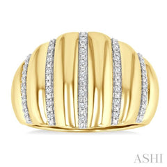 1/10 Ctw Bold Puffed Rib Round Cut Diamond Fashion Wide Band in Yellow Gold Vermeil