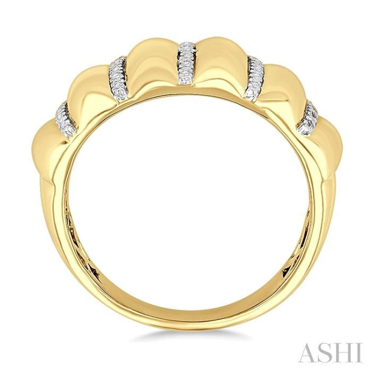 1/10 Ctw Bold Puffed Rib Round Cut Diamond Fashion Wide Band in Yellow Gold Vermeil