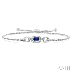 1/4 Ctw 5X3MM Octagon Shape Sapphire and Round Cut Diamond Precious Rectangular Open Link Lariat Bracelet in 14K White Gold