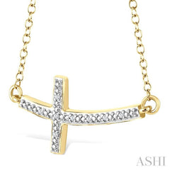 1/50 Ctw Reclined Cross Round Cut Diamond Fashion Pendant With Chain in Yellow Gold Vermeil