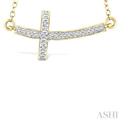 1/50 Ctw Reclined Cross Round Cut Diamond Fashion Pendant With Chain in Yellow Gold Vermeil