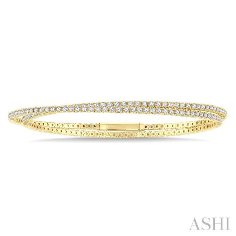 3 Ctw Round Cut Diamond Double Row Fashion Bangle in 14K Yellow Gold