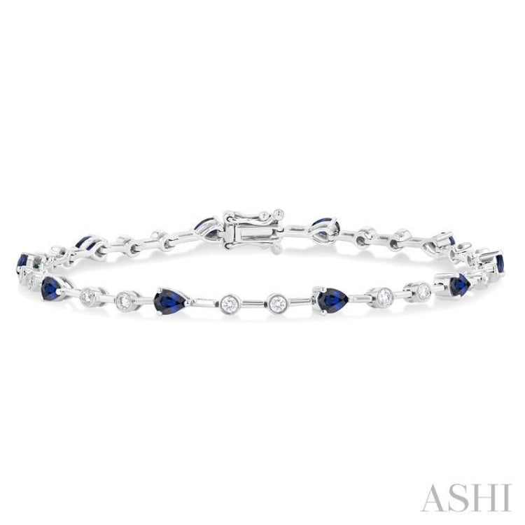 4x3 MM Pear Cut Sapphire and 1/2 Ctw Round Cut Diamond Precious Bracelet in 14K White Gold