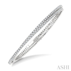 3 Ctw Crisscross Double Row Round Cut Diamond Fashion Bangle in 14K White Gold