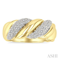 1/10 Ctw Bold Puffed Ribbed Swirl Round Cut Diamond Fashion Band in Yellow Gold Vermeil