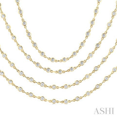 7 Ctw Bezel Set Round Cut Diamond Layered 60-Inch Necklace in 14K Yellow Gold