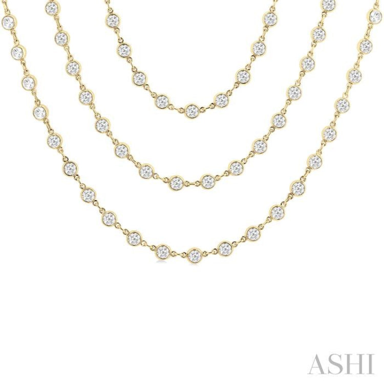 20 Ctw Bezel Set Round Cut Diamond Layered 60-Inch Necklace in 14K Yellow Gold