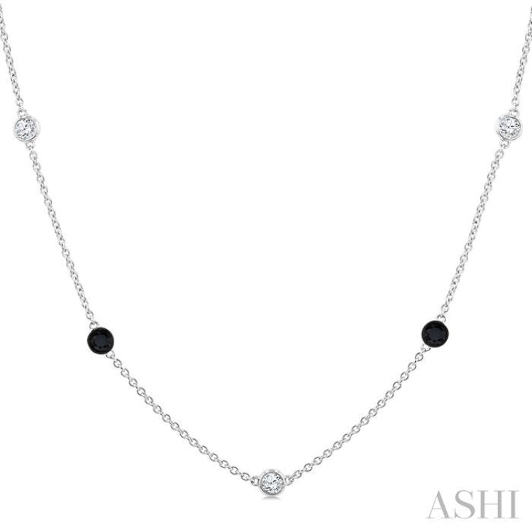 1 Ctw Round Cut Black and White Diamond Station Necklace in 14K White Gold
