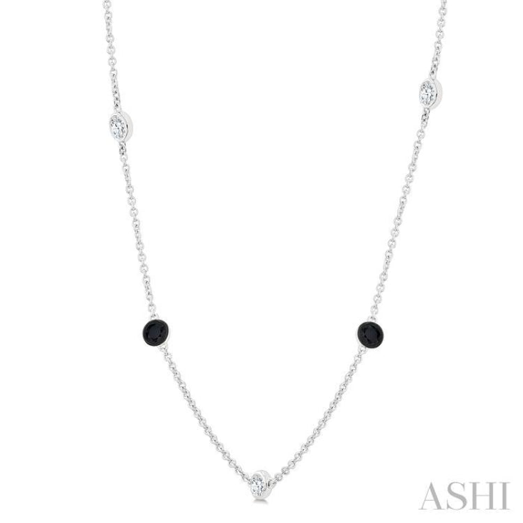 1 Ctw Round Cut Black and White Diamond Station Necklace in 14K White Gold