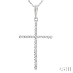 1/10 Ctw Cross Round Cut Diamond Fashion Pendant With Chain in 10K White Gold