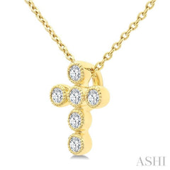1/20 Ctw Bezel Cross Petite Diamond Pendant in 10K Yellow Gold with Chain