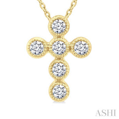 1/20 Ctw Bezel Cross Petite Diamond Pendant in 10K Yellow Gold with Chain