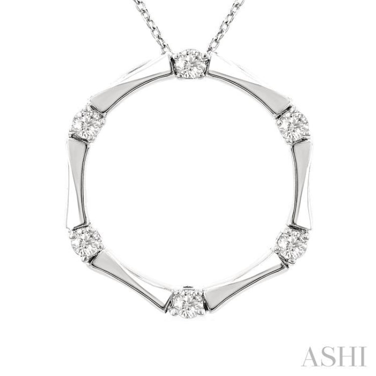 1/10 Ctw Petite Bamboo Shoot Inspired Round Cut Diamond Fashion Pendant With Chain in 10K White Gold
