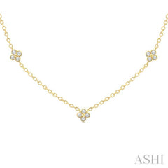 1/3 Ctw Clover Motif Bezel Set Round Cut Diamond Station Necklace in 10K Yellow Gold