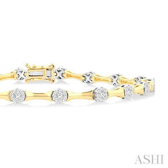 1 1/4 Ctw Lovebright Circular Mount & Bamboo Link Round Cut Diamond Fashion Bracelet in 14K Yellow and White Gold