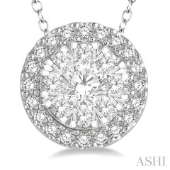 1/3 Ctw Lovebright Round Cut Diamond Pendant With Chain in 14K White Gold
