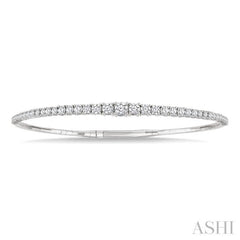 2 Ctw Round Cut Diamond Halfway Graduated Flex Bangle in 14K White Gold