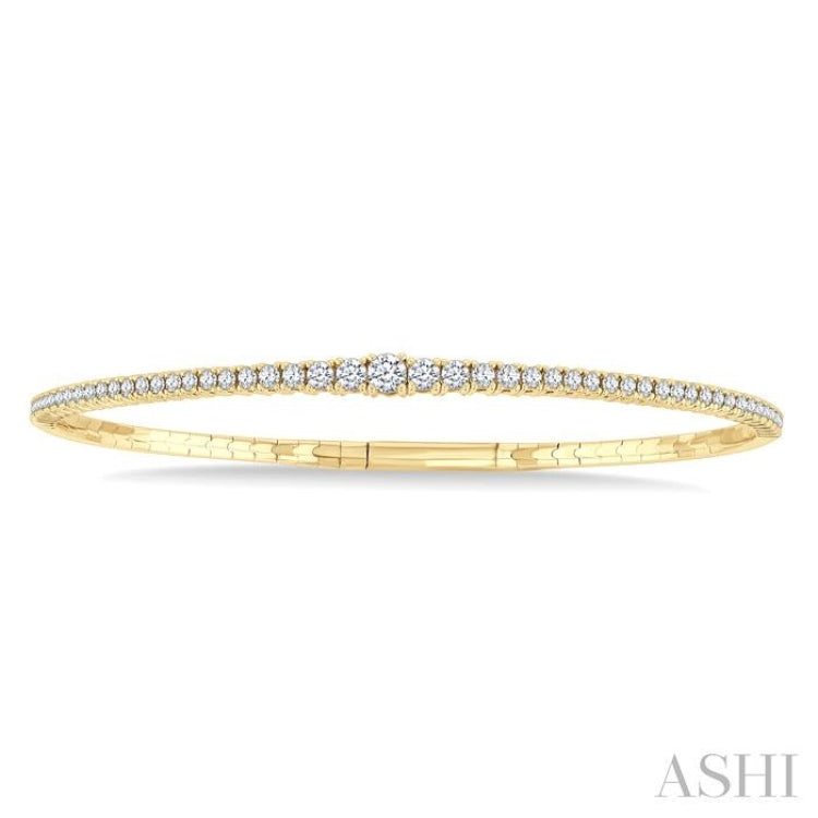 1 Ctw Round Cut Diamond Halfway Graduated Flex Bangle in 14K Yellow Gold