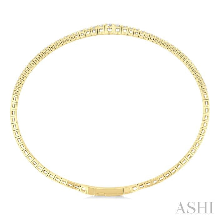 1 Ctw Round Cut Diamond Halfway Graduated Flex Bangle in 14K Yellow Gold