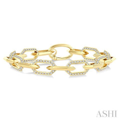 3 Ctw Open Window Hexagon Link Round Cut Diamond Aeris Gold Fashion Bracelet in 14K Yellow Gold