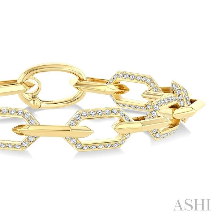 3 Ctw Open Window Hexagon Link Round Cut Diamond Aeris Gold Fashion Bracelet in 14K Yellow Gold